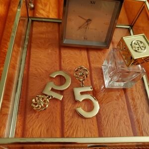 Gold Chanel #5 Earrings For Pierced Ears. Vintage Stylish 70's Style.